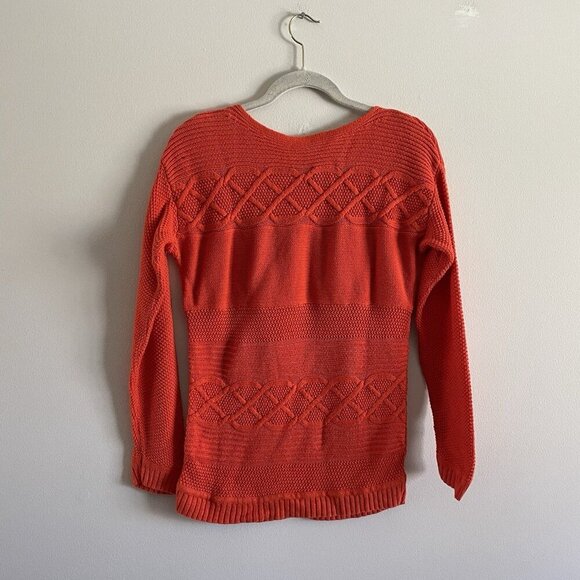 Talbots Women MP Orange Cable Knit Anchor Nautical Boat Neck Pullover Sweater - Picture 10 of 10
